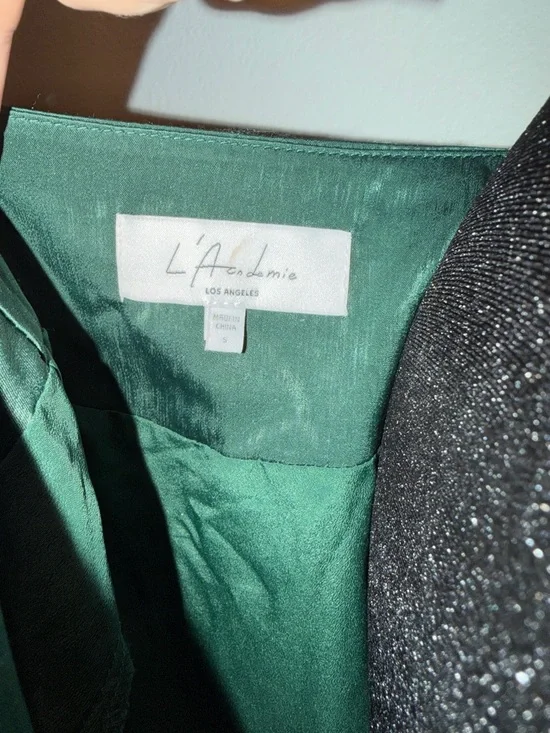 L'Academie Emerald Satin V-Neck Button Mini Dress - Picture 8 of 9